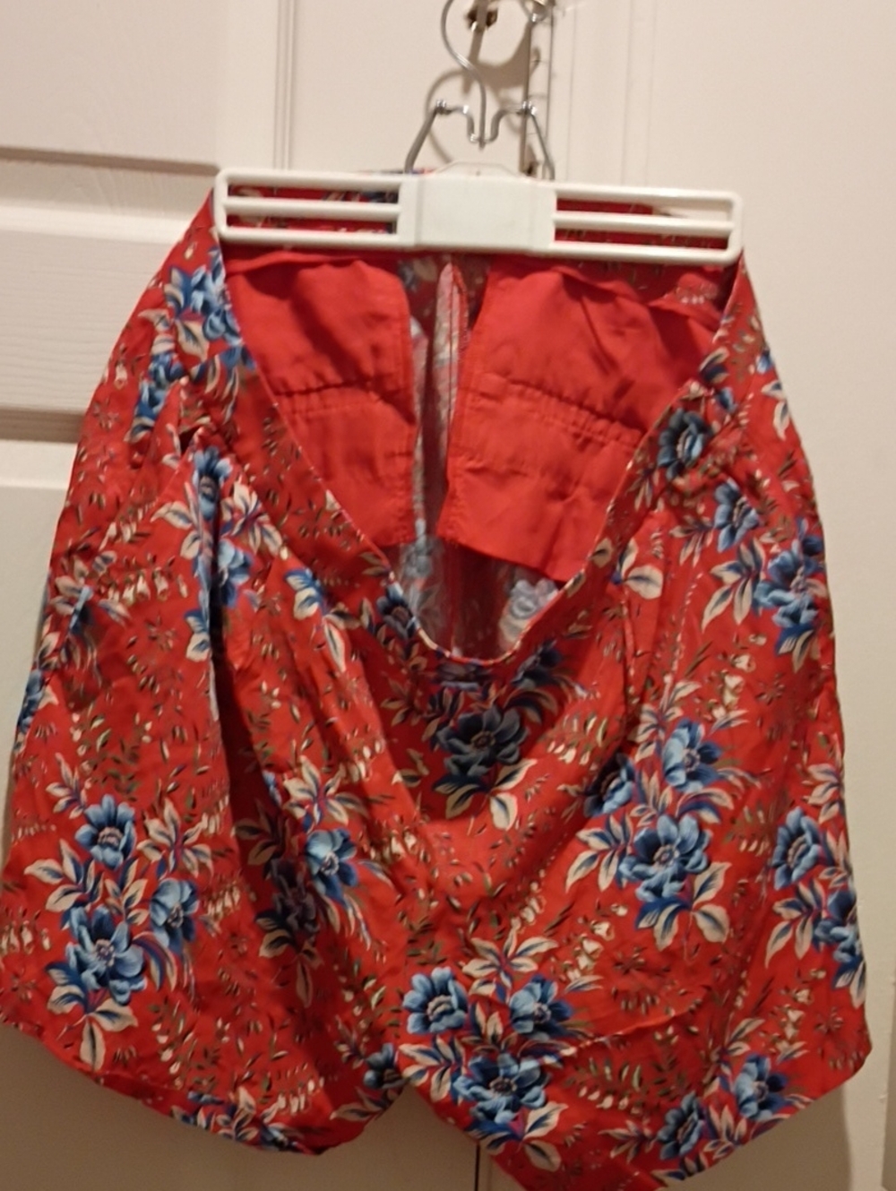 Red Floral Full Shorts with Blue Accent Flowers